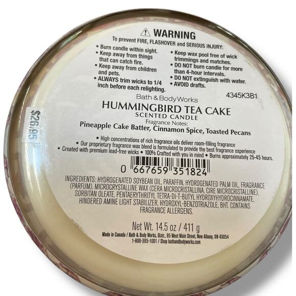 Bath & Body Works Hummingbird Tea Cake Wick Candle Batter Cinnamon Pecan 14.5 oz - Picture 9 of 10